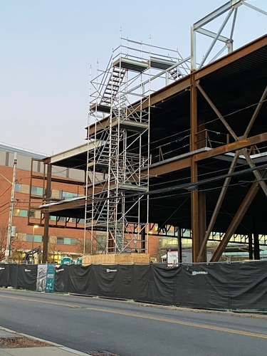 Access to the top of a parking structure at RI Hospital